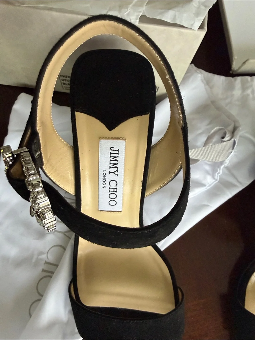 Jimmy Choo Black Suede Crystal-Buckle Block Heel Sandals nwt size 40.5 - Picture 7 of 10